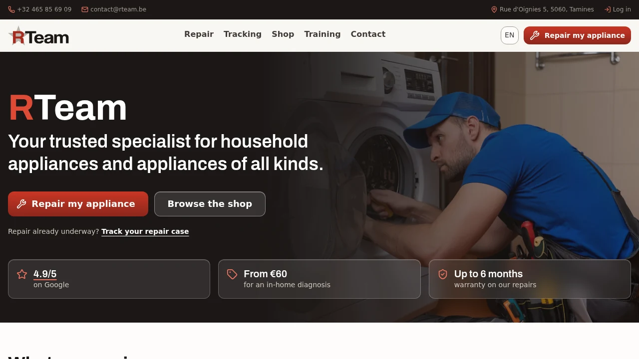 Screenshot of the RTeam website